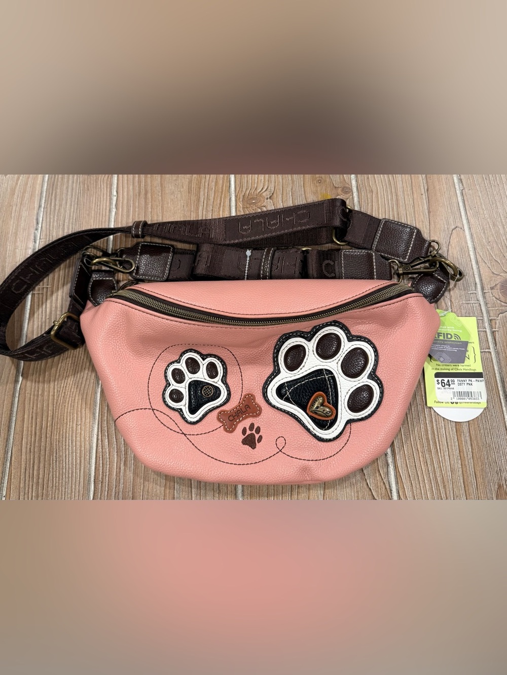 CHALA Pink Paw Print Faux Leather Waist Pack Fanny Pack RFID Blocking Zip - Picture 11 of 11